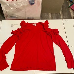 Michael Kors Red Peek-A-Boo Shoulder Sweater NWOT
